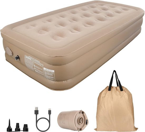 Zylo® Luchtbed met Ingebouwde Pomp - Luchtbed met Pomp - 1 Persoon - Opblaasbaar Matras - 190x100x40cm - Khaki van Zylo